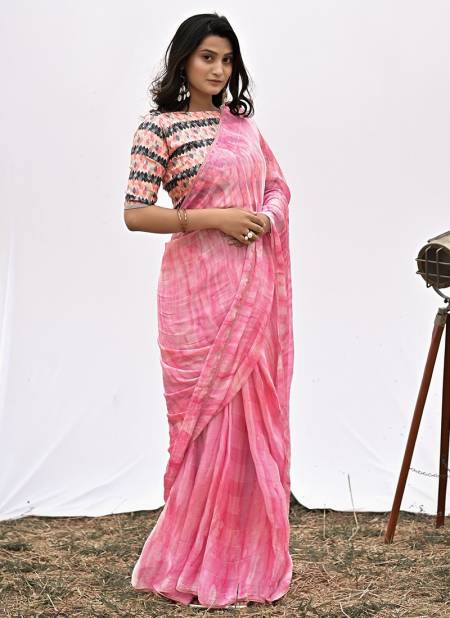 Pink Colour ASHIMA KIARA Stylish Designer Party Wear Line Satin Printed Latest Saree Collection 2103